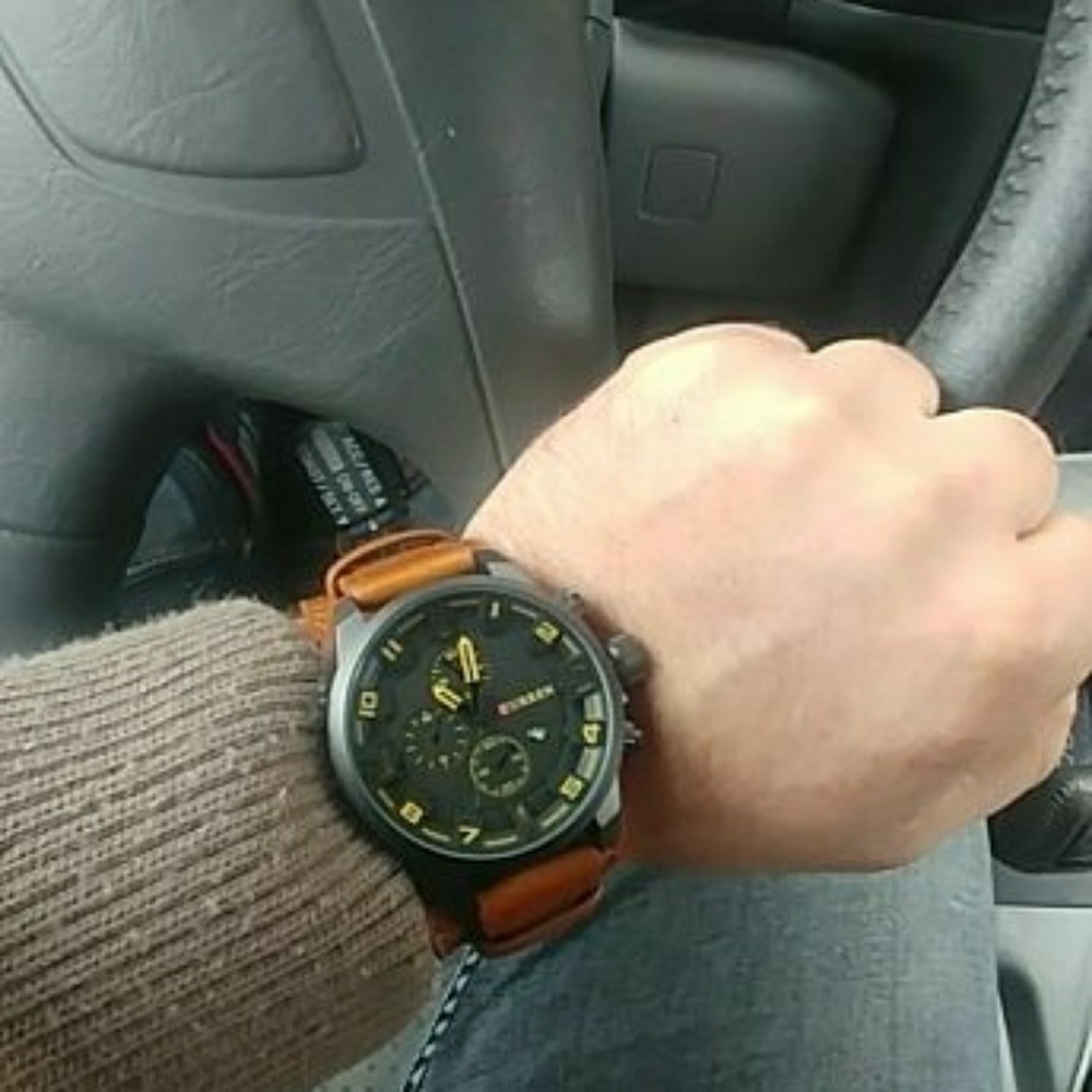Original Men's Sports Waterproof Leather Strap Dat - Picture 3 of 6